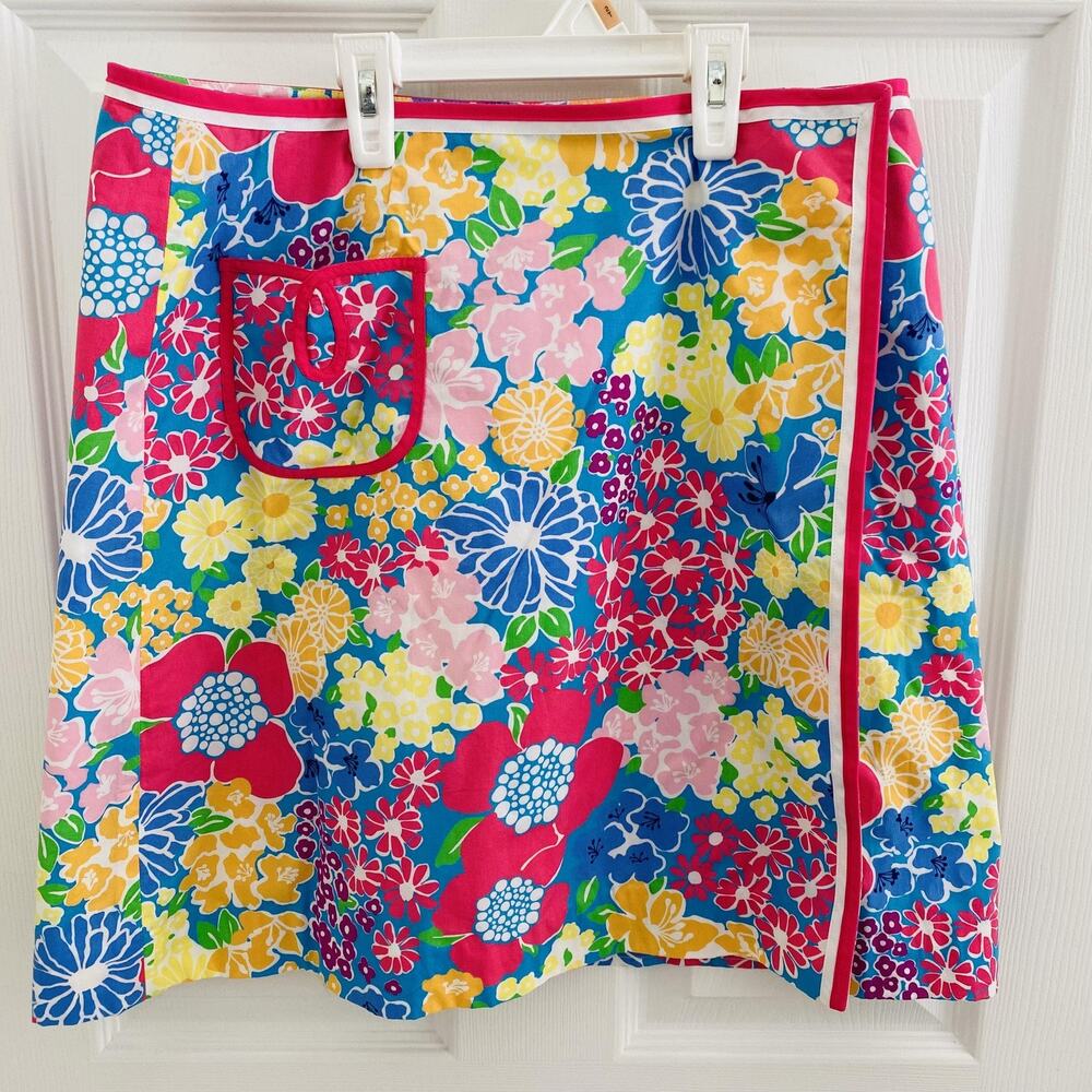 vtg Lilly Pulitzer wrap Skirt Women 8 Multicolor Floral A Line Pocket Retro Mod